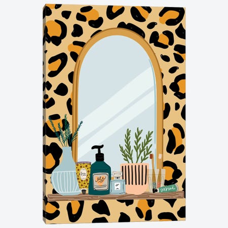 Cheetah Mirror Station Canvas Print #SHZ402} by Jania Sharipzhanova Canvas Art