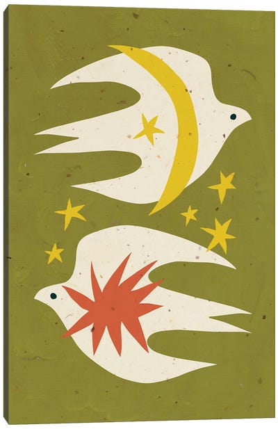 Boho Birds Canvas Art Print - Dove & Pigeon Art
