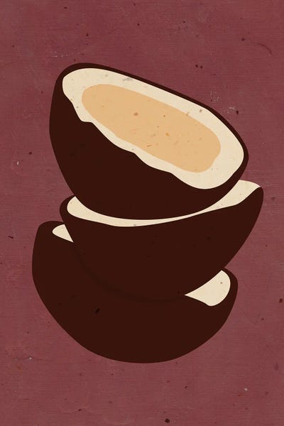 Jania Sharipzhanova: Coconuts On Maroon by Jania Sharipzhanova