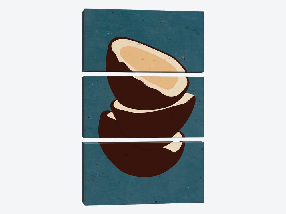 Three Coconut On Blue by Jania Sharipzhanova 3-piece Art Print