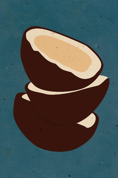 Minimalist Décor: Three Coconut On Blue by Jania Sharipzhanova