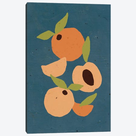 Peaches On Blue Canvas Print #SHZ423} by Jania Sharipzhanova Canvas Wall Art