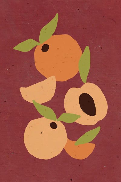 Peaches: Peaches On Maroon by Jania Sharipzhanova