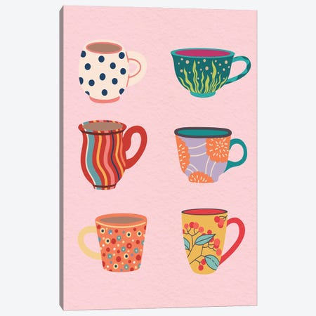 Set Of Cups On Pink Canvas Print #SHZ432} by Jania Sharipzhanova Art Print