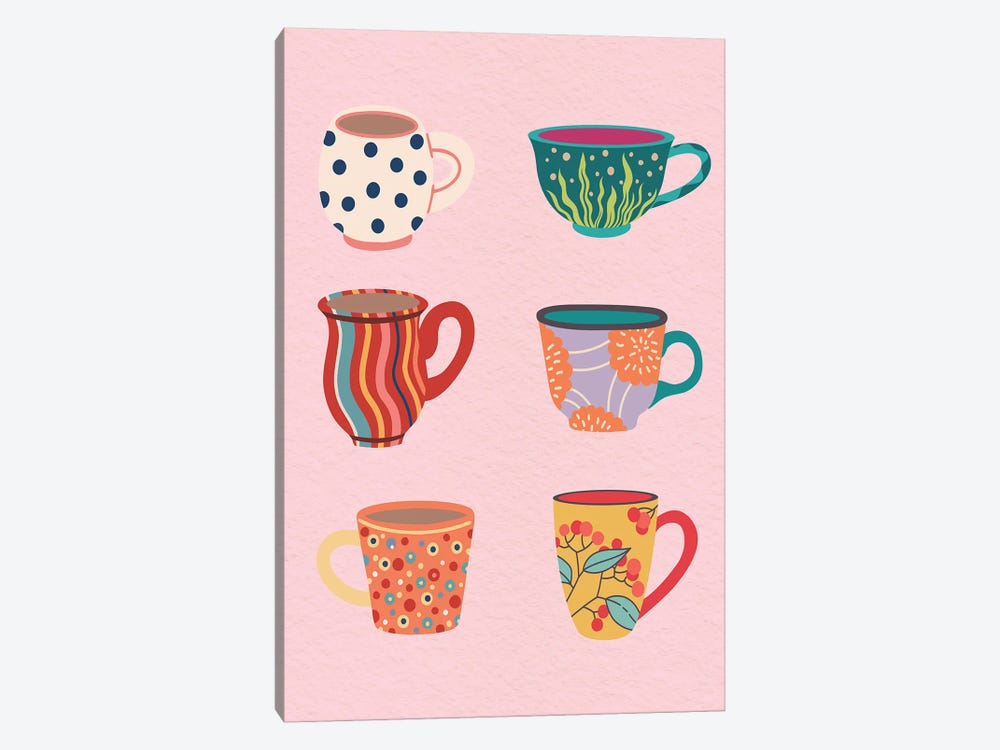 Set Of Cups On Pink by Jania Sharipzhanova 1-piece Canvas Wall Art
