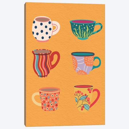 Set Of Cups On Orange Canvas Print #SHZ433} by Jania Sharipzhanova Art Print