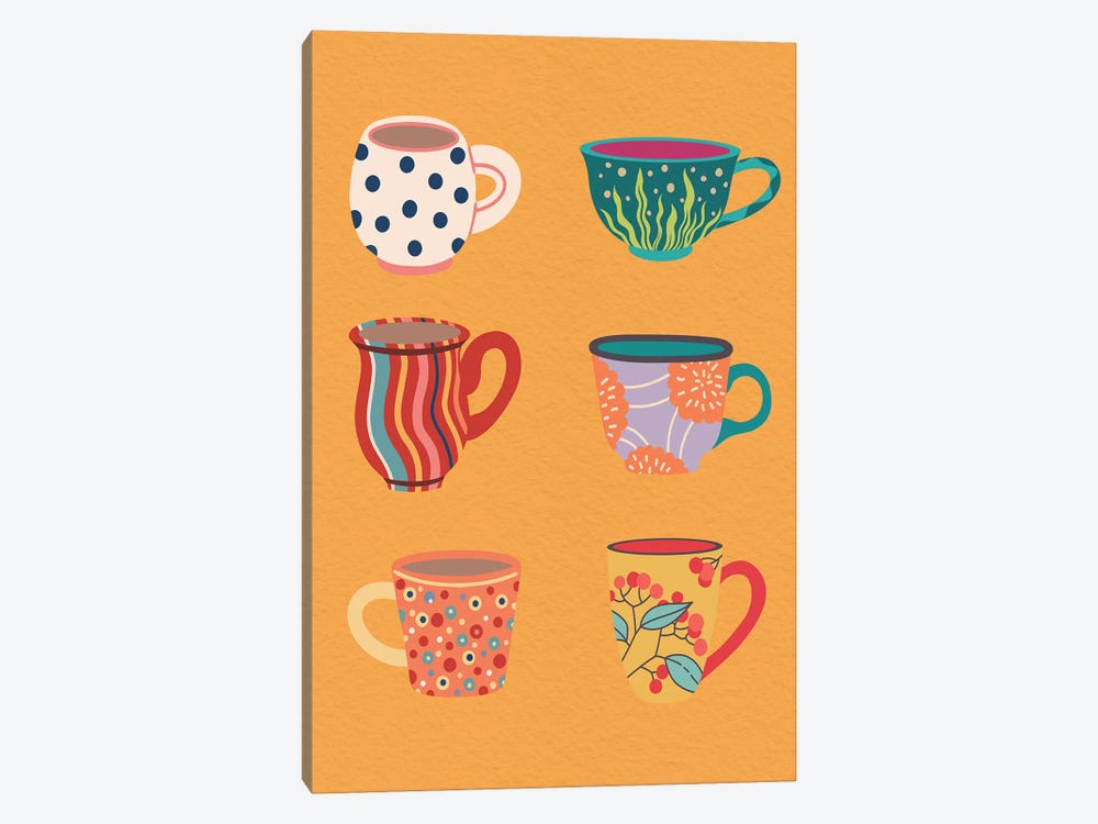 Set Of Cups On Orange by Jania Sharipzhanova 1-piece Art Print