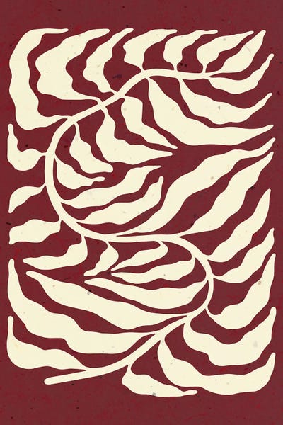 Jania Sharipzhanova: Leaf On Maroon by Jania Sharipzhanova