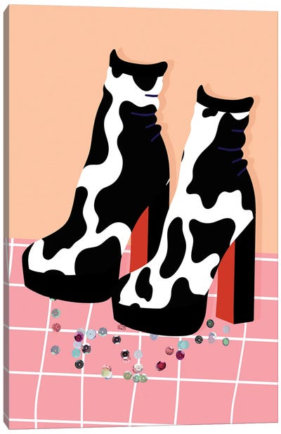 Cow Print Platforms Canvas Art Print - Boots