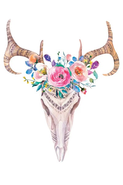 Bulls: Roses Floral Scull by Jania Sharipzhanova