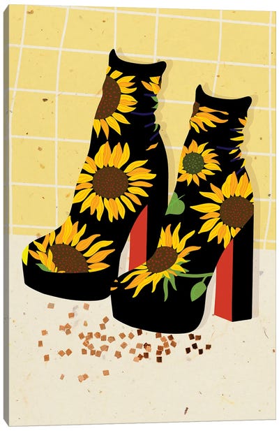 Sunflower Disco Boots Canvas Art Print - Boots