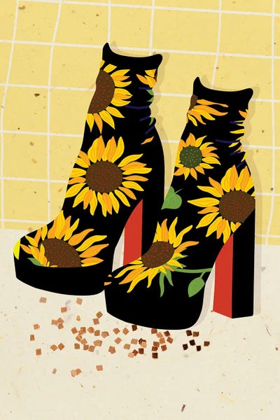 Boots: Sunflower Disco Boots by Jania Sharipzhanova