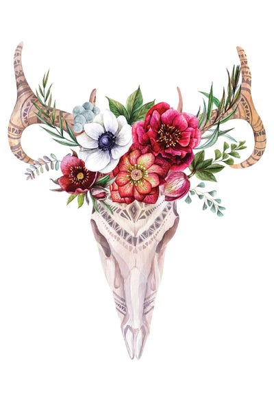 Jania Sharipzhanova: Poppy Floral Scull by Jania Sharipzhanova