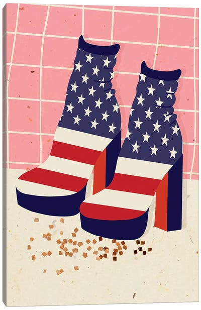 US Flag Boots Canvas Art Print - Boots