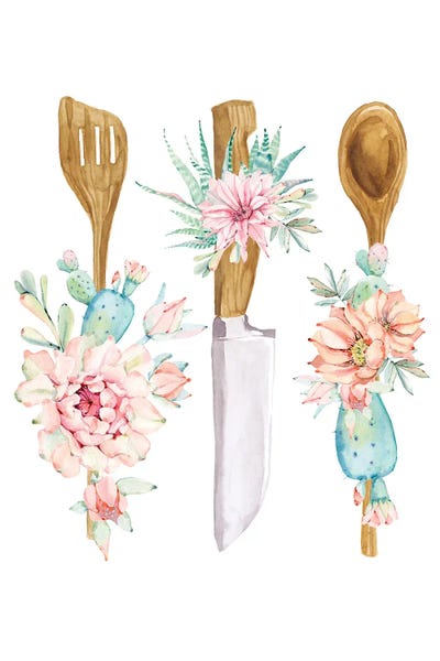 Jania Sharipzhanova: Watercolor Cutlery Flowers by Jania Sharipzhanova