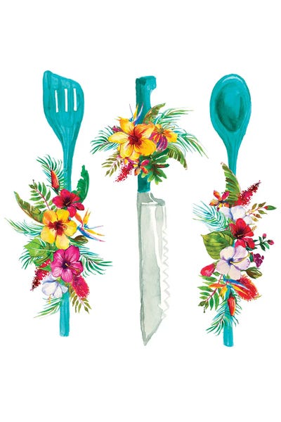 Hibiscuses: Utensils Print by Jania Sharipzhanova