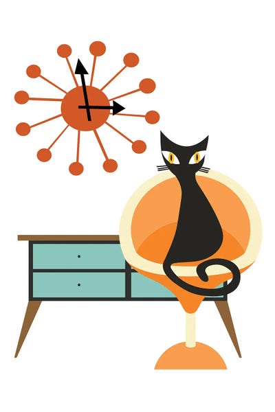Mid-Century Modern Animals: Mod Cat Waiting by Jania Sharipzhanova
