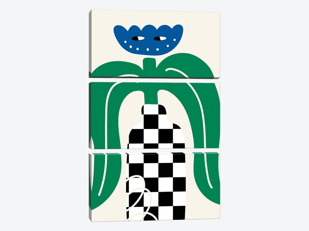 Flower In Checkboard Vase by Jania Sharipzhanova 3-piece Art Print