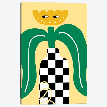 Yellow Flower In Checkboard Vase Canvas Print #SHZ524} by Jania Sharipzhanova Canvas Wall Art