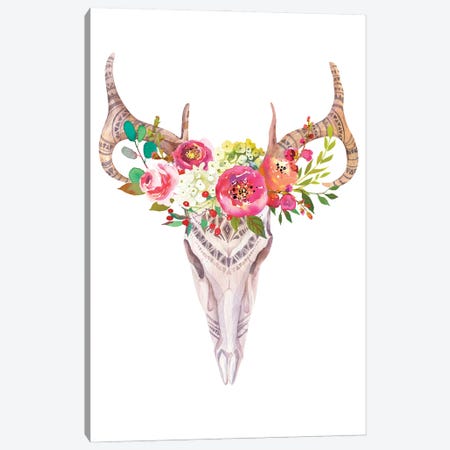 Bull Skull In Roses Garland Canvas Print #SHZ52} by Jania Sharipzhanova Canvas Print