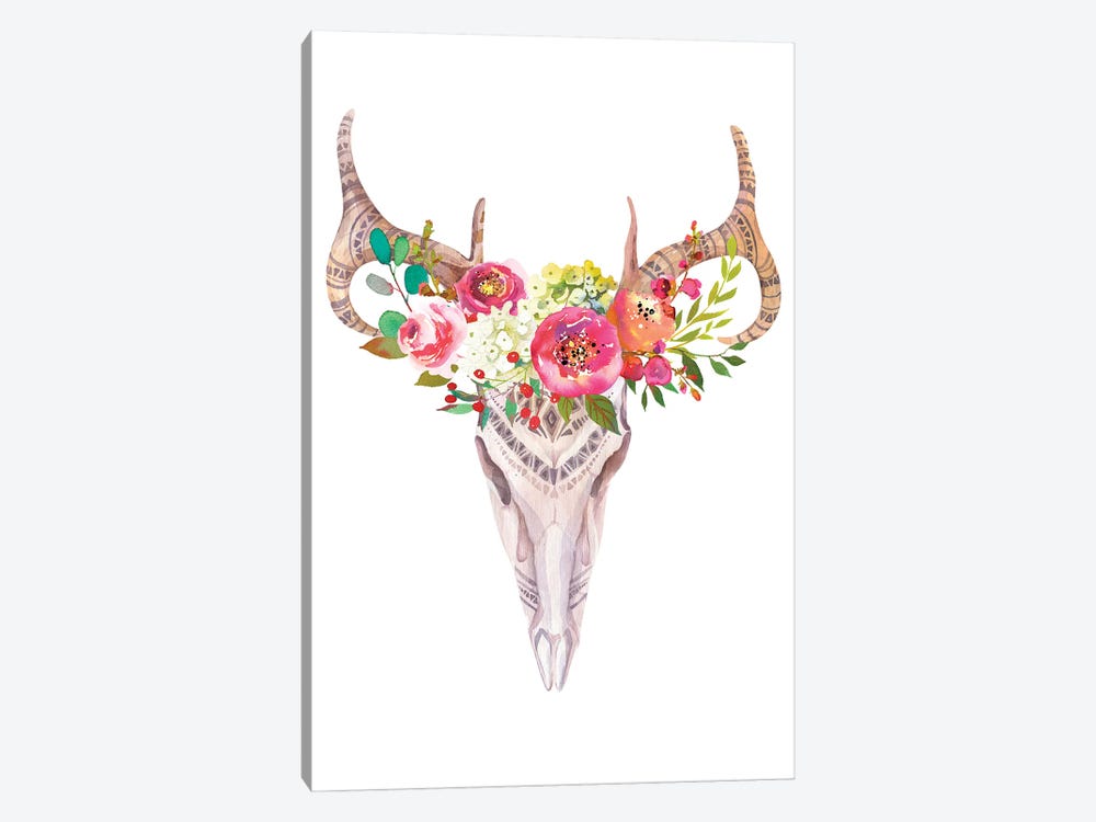 Bull Skull In Roses Garland by Jania Sharipzhanova 1-piece Art Print