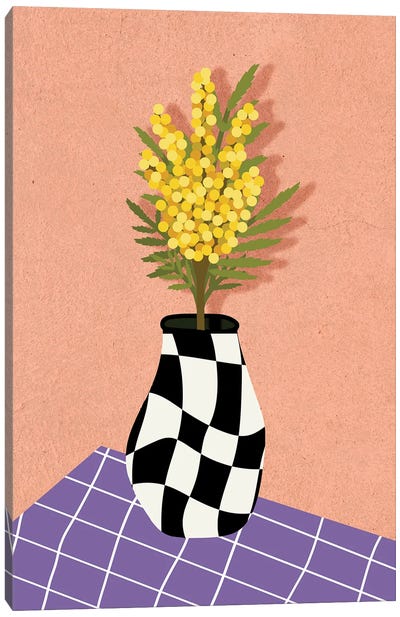 Yellow Mimosa Still Life Canvas Art Print - Jania Sharipzhanova