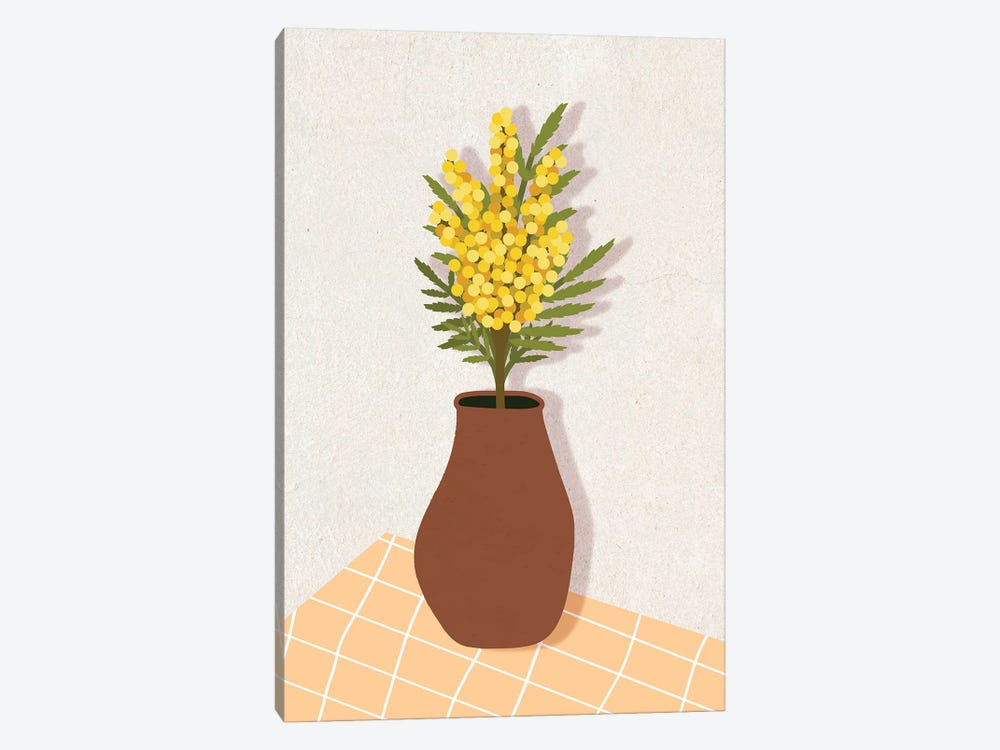 Mimosa In Vase by Jania Sharipzhanova 1-piece Canvas Artwork