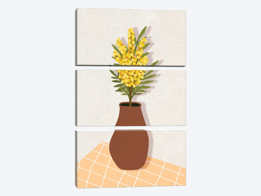 Mimosa In Vase by Jania Sharipzhanova 3-piece Canvas Wall Art