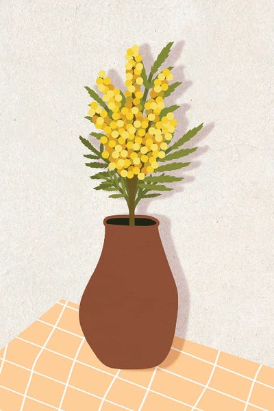Jania Sharipzhanova: Mimosa In Vase by Jania Sharipzhanova
