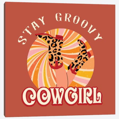 Be Groovy Cowgirl Canvas Print #SHZ542} by Jania Sharipzhanova Art Print