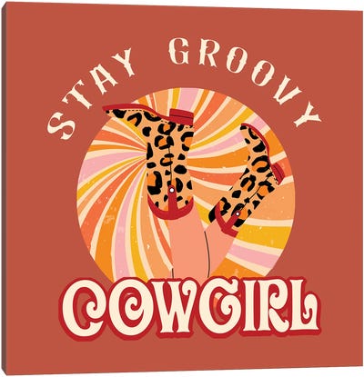 Be Groovy Cowgirl Canvas Art Print - '70s Aesthetic