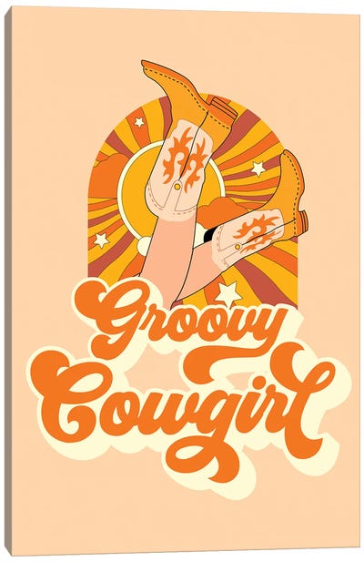 Groovy Cowgirl Canvas Art Print - Jania Sharipzhanova