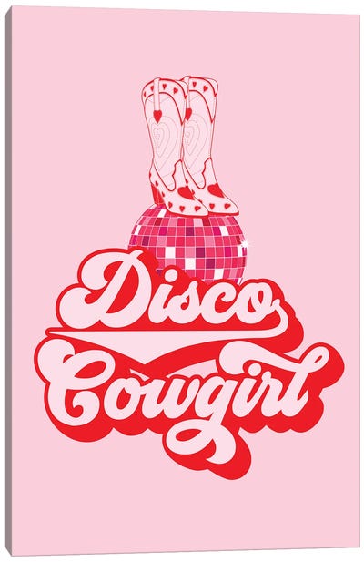 Disco Western Cowgirl Canvas Art Print - Disco Balls