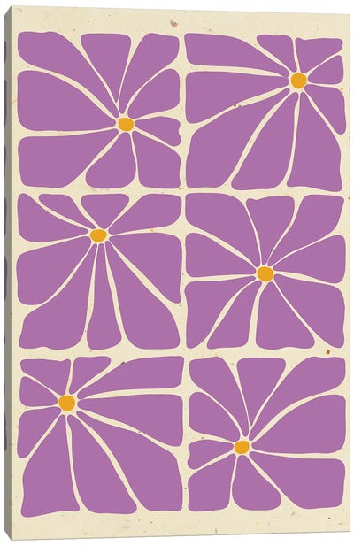 Purple Mid Century Flowers Tile Canvas Art Print - Jania Sharipzhanova