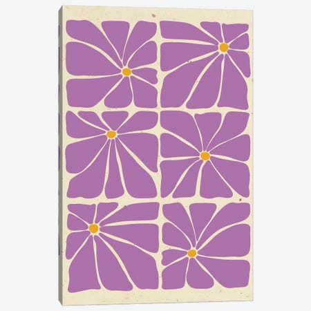 Purple Mid Century Flowers Tile Canvas Print #SHZ550} by Jania Sharipzhanova Canvas Wall Art
