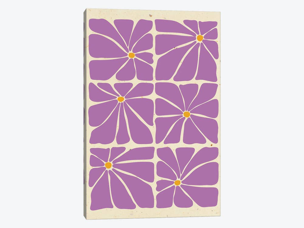 Purple Mid Century Flowers Tile by Jania Sharipzhanova 1-piece Canvas Art Print