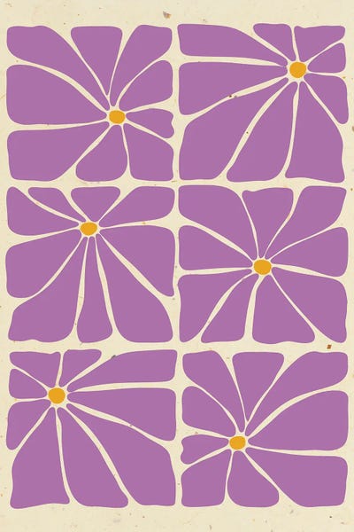 Jania Sharipzhanova: Purple Mid Century Flowers Tile by Jania Sharipzhanova
