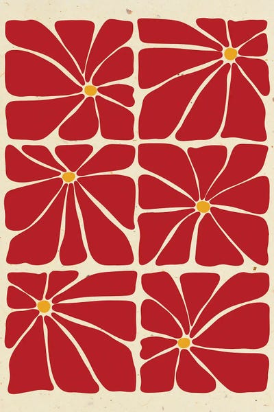 Jania Sharipzhanova: Sienna Mid Century Flowers Tile by Jania Sharipzhanova