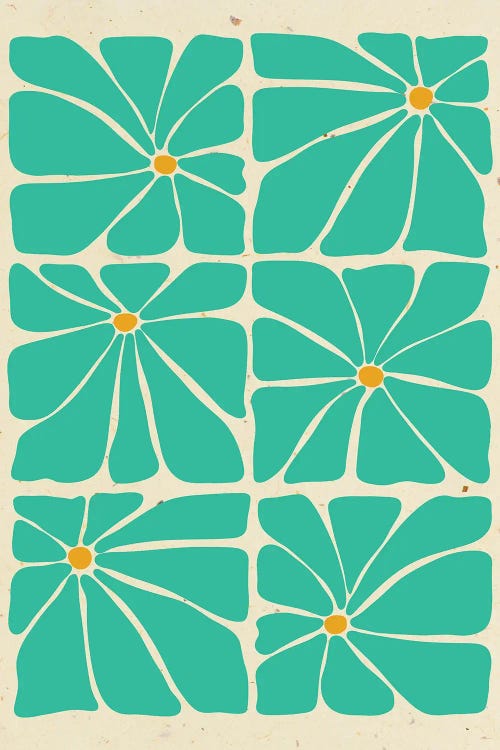 Teal Mid Century Flowers Tile