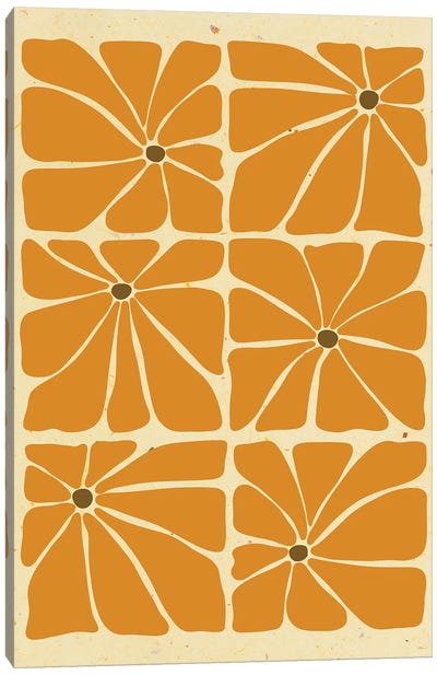 Mustard Mid Century Flowers Tile Canvas Art Print - Best Selling Paper