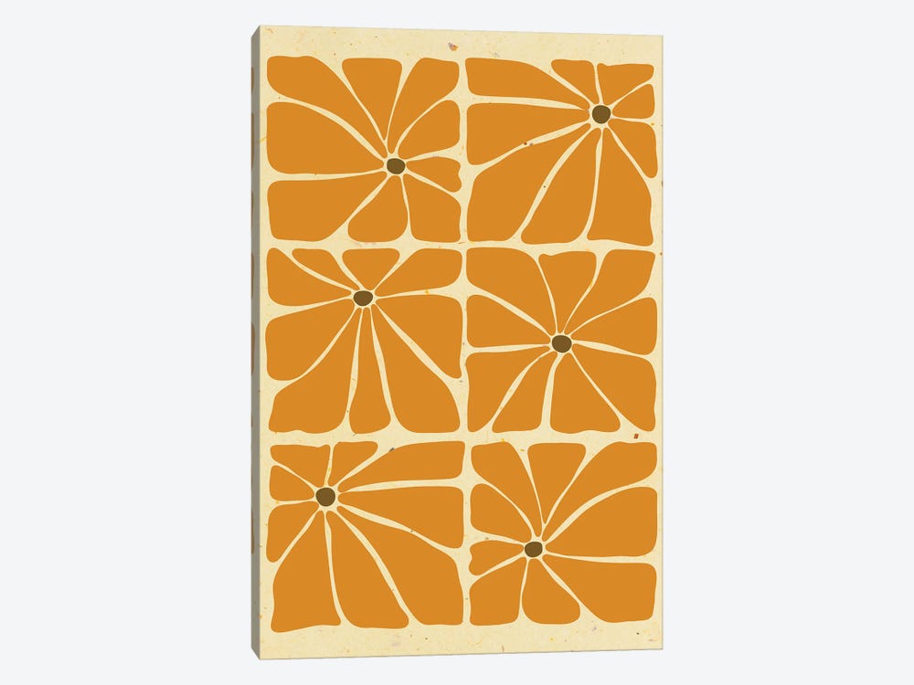 Mustard Mid Century Flowers Tile by Jania Sharipzhanova 1-piece Canvas Print