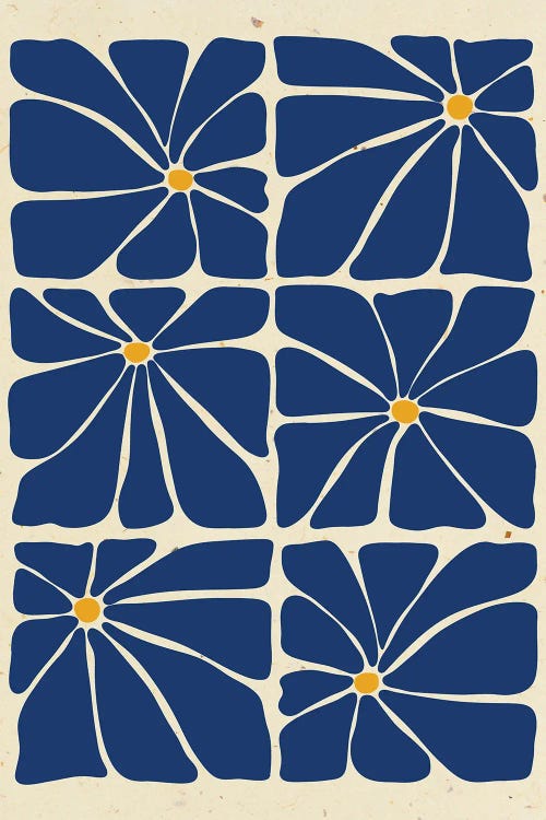 Blue Mid Century Flowers Tile