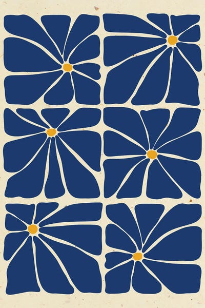 Jania Sharipzhanova: Blue Mid Century Flowers Tile by Jania Sharipzhanova