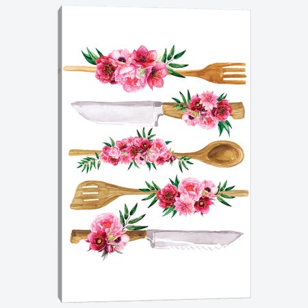 Floral Cutlery Print Canvas Print #SHZ55} by Jania Sharipzhanova Canvas Art