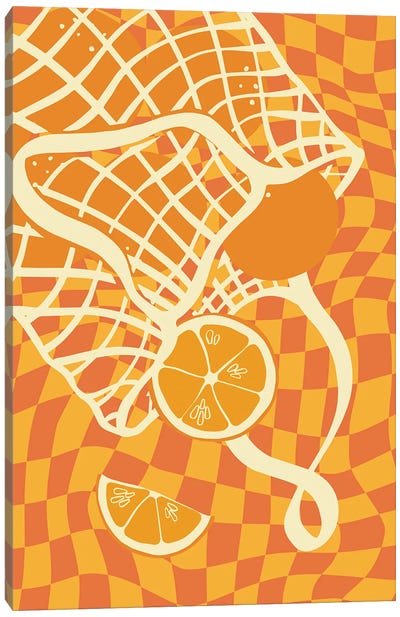 Oranges In Mesh Bag Canvas Art Print - Dopamine Decor