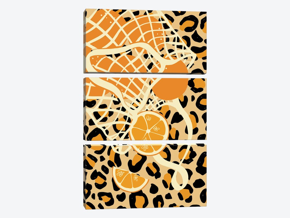 Mesh Bag On Cheetah Pattern by Jania Sharipzhanova 3-piece Canvas Print