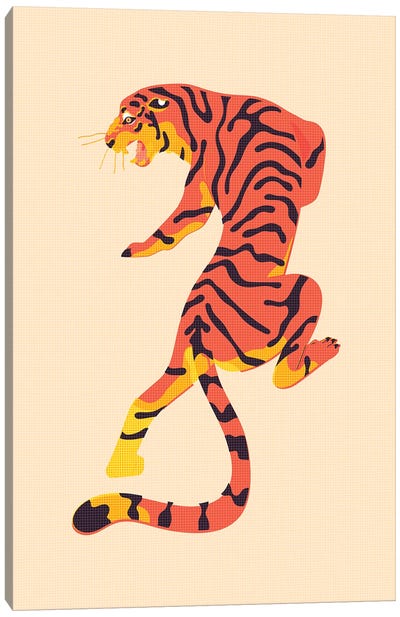 Retro Tiger Print Canvas Art Print - Jania Sharipzhanova