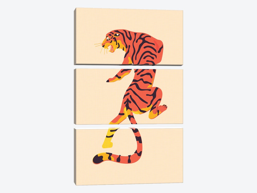 Retro Tiger Print by Jania Sharipzhanova 3-piece Canvas Art Print