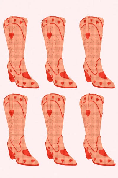 Peach Cowgirl Boots Risography by Jania Sharipzhanova canvas print