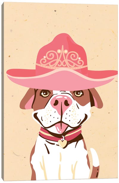 Pibull In Tiara Cowgirl Hat Canvas Art Print - Pit Bull Art